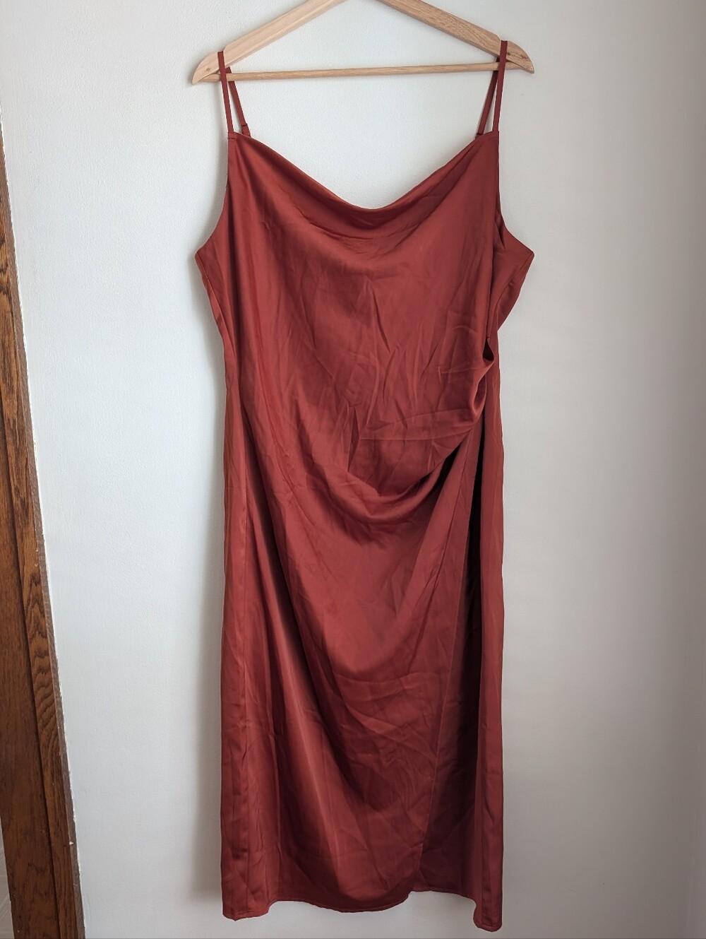 Lulu's Terracotta Cowl Neck Slip Midi Dress